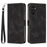 For Samsung Galaxy S26 FE Leather Case Imprinted Triangle Phone Cover with Hand Strap - Black - 1