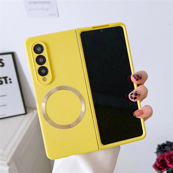 For Samsung Galaxy Z Fold4 5G Phone Cover Skin-touch Feeling Hard PC Case Magnetic Case - Yellow - 2