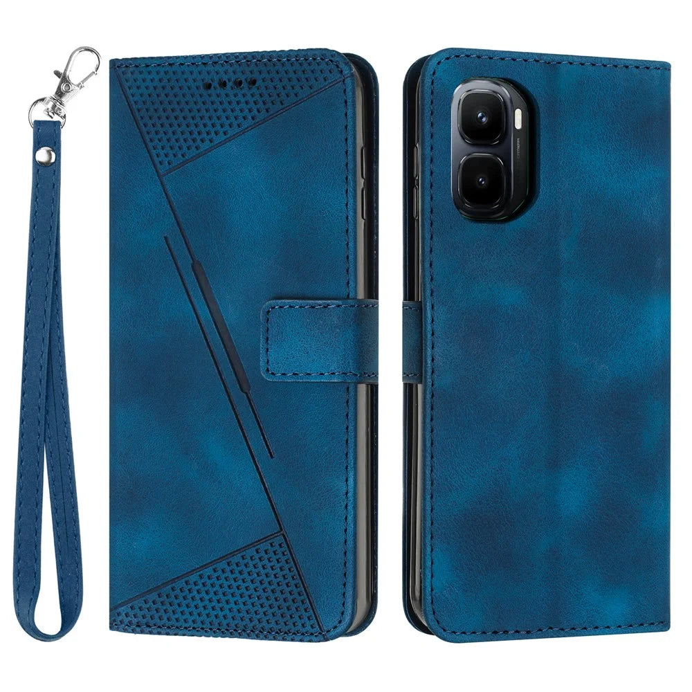 For Infinix GT 50 Pro 5G Leather Case Imprinted Triangle Phone Cover with Hand Strap - Blue - 1