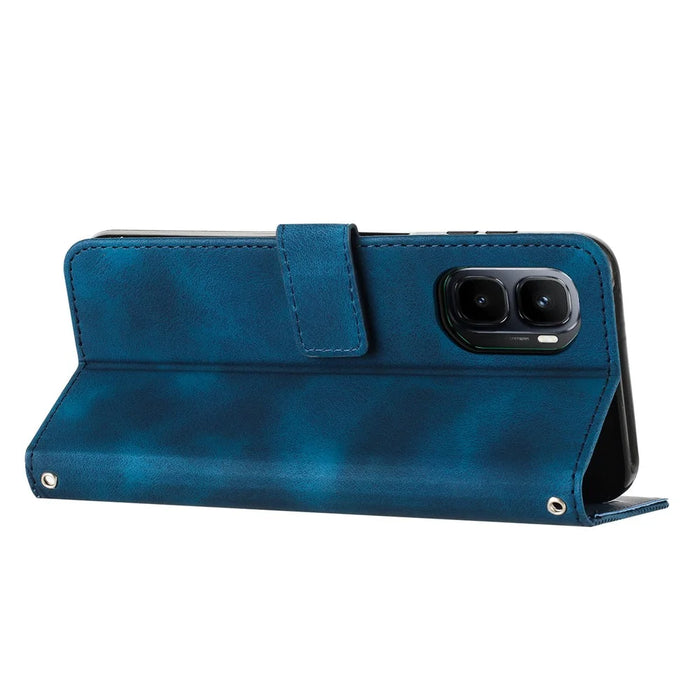For Infinix GT 50 Pro 5G Leather Case Imprinted Triangle Phone Cover with Hand Strap - Blue - 2