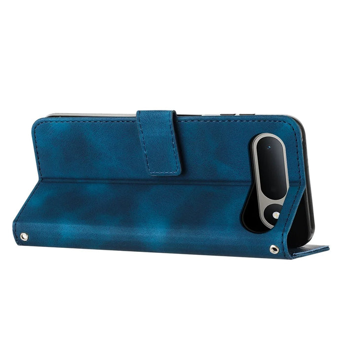 For TECNO Spark 50 5G Leather Case Imprinted Triangle Phone Cover with Hand Strap - Blue - 2