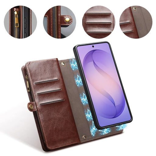QIALINO for Samsung Galaxy S26 Ultra Case Split Leather Detachable 2 in 1 Wallet Phone Cover with Long Strap and Wrist Strap - Brown - 2