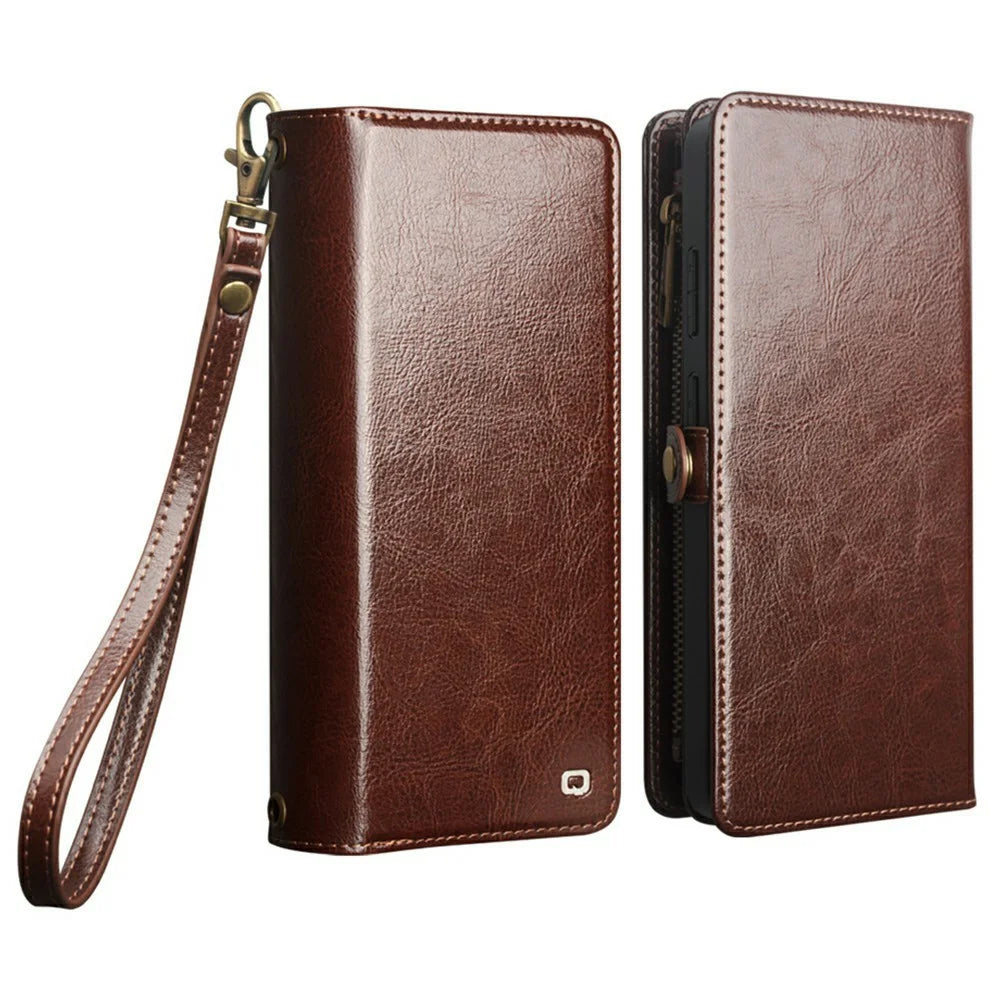 QIALINO for Samsung Galaxy S26 Ultra Case Split Leather Detachable 2 in 1 Wallet Phone Cover with Long Strap and Wrist Strap - Brown - 3