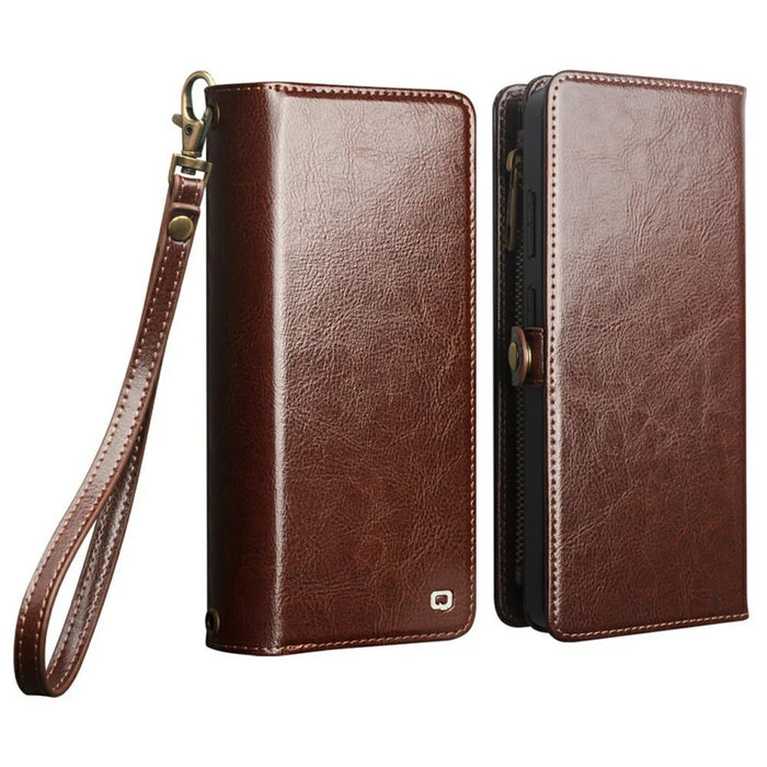 QIALINO for Samsung Galaxy S26 Ultra Case Split Leather Detachable 2 in 1 Wallet Phone Cover with Long Strap and Wrist Strap - Brown - 3