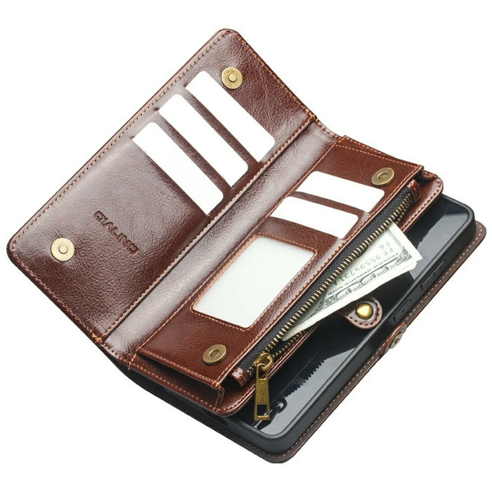 QIALINO for Samsung Galaxy S26 Ultra Case Split Leather Detachable 2 in 1 Wallet Phone Cover with Long Strap and Wrist Strap - Brown - 4