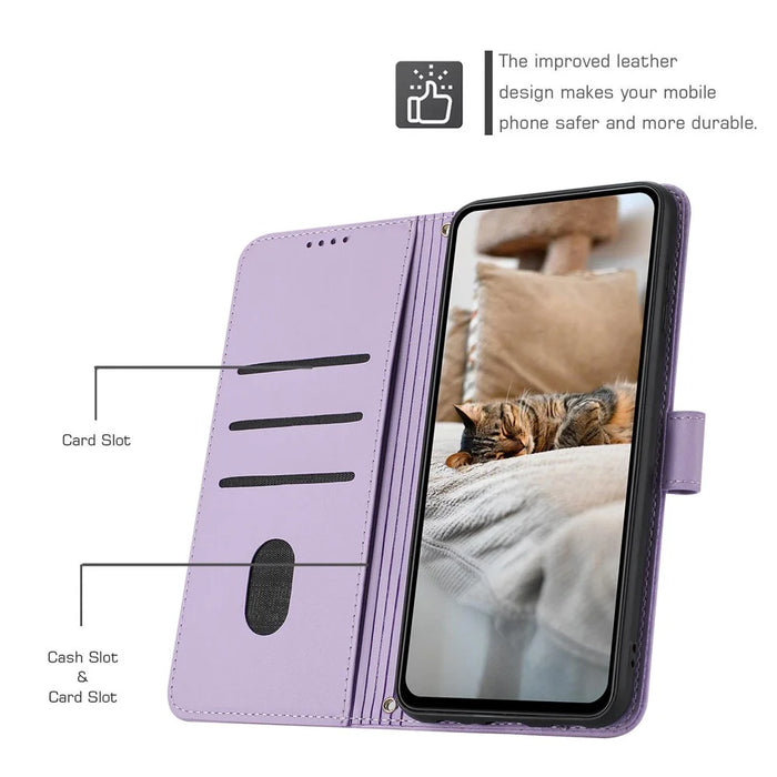 For Samsung Galaxy S26 FE Wallet Case Cats Imprint Leather Phone Cover with Strap - Purple - 7