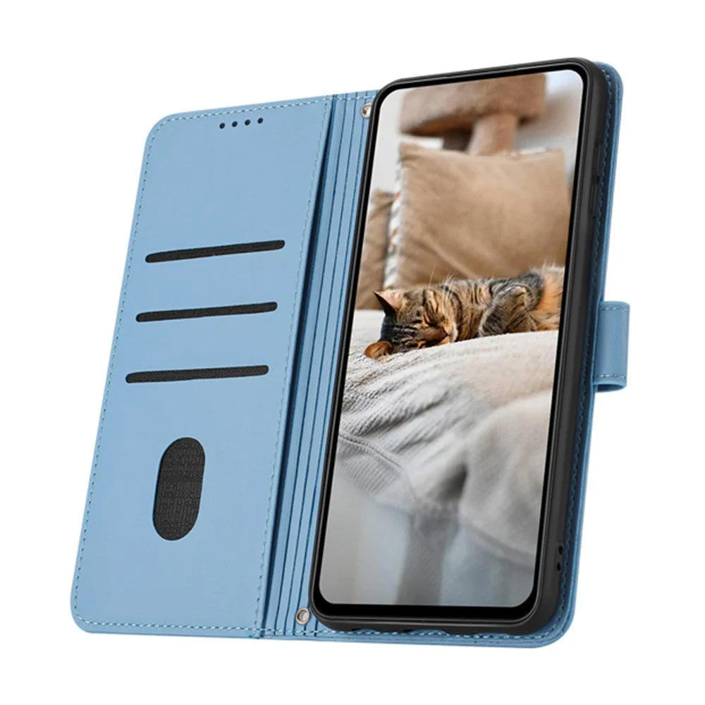 For Sony Xperia 1 VIII Wallet Case Cats Imprint Leather Phone Cover with Strap - Blue - 3