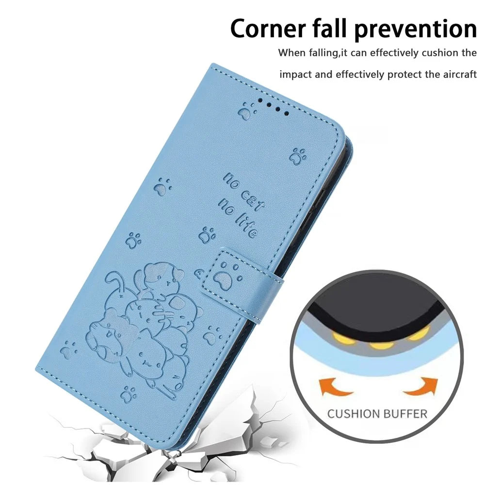 For Sony Xperia 1 VIII Wallet Case Cats Imprint Leather Phone Cover with Strap - Blue - 5