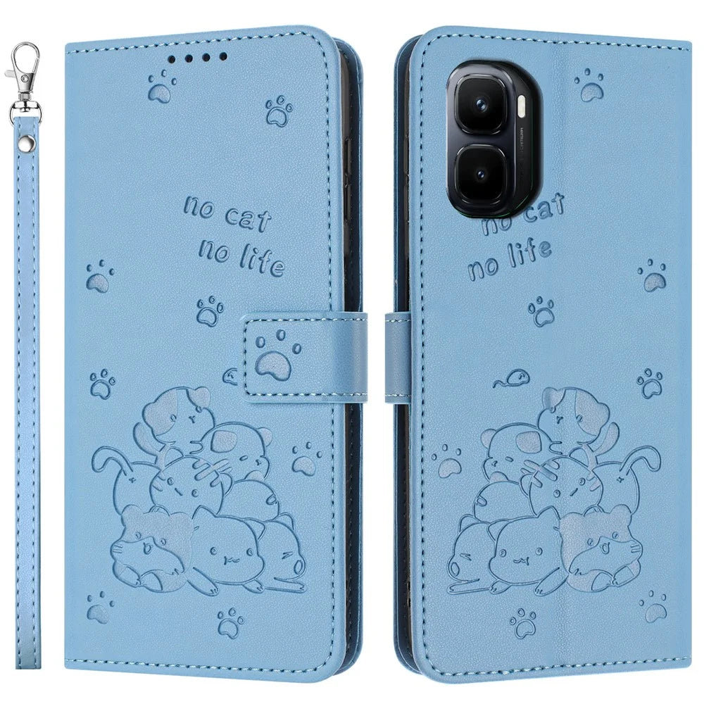 For Infinix GT 50 Pro 5G Wallet Case Cats Imprint Leather Phone Cover with Strap - Blue - 1
