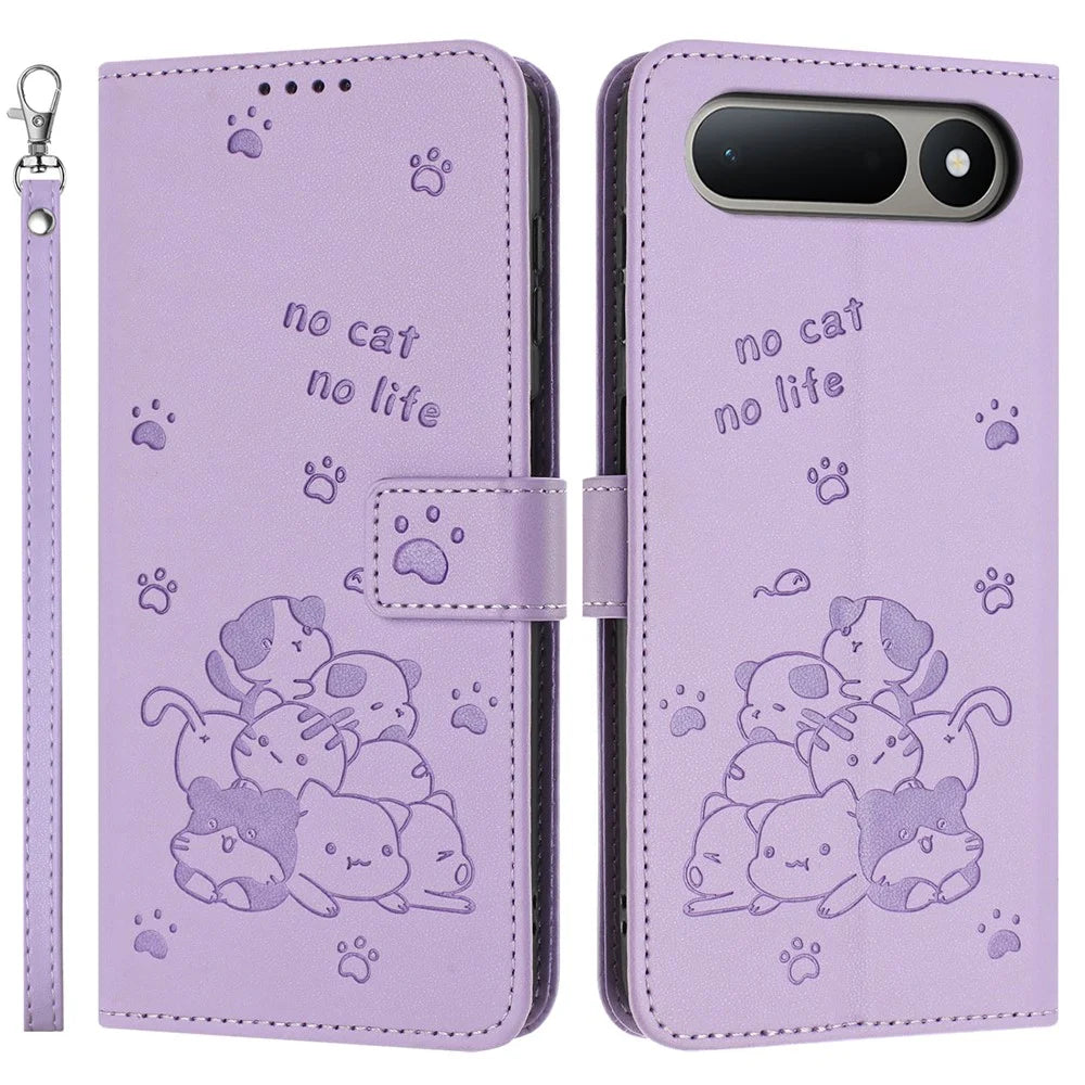 For TECNO Spark 50 5G Wallet Case Cats Imprint Leather Phone Cover with Strap - Purple - 1