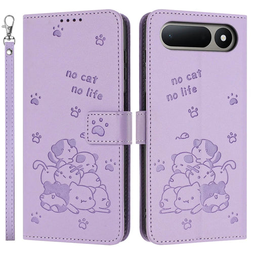 For TECNO Spark 50 5G Wallet Case Cats Imprint Leather Phone Cover with Strap - Purple - 1