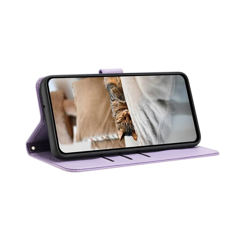 For TECNO Spark 50 5G Wallet Case Cats Imprint Leather Phone Cover with Strap - Purple - 2