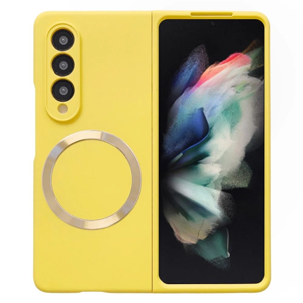 For Samsung Galaxy Z Fold3 5G Shockproof Phone Cover, Magnetic Skin-touch Feeling Hard PC Case Magnetic Case - Yellow - 1