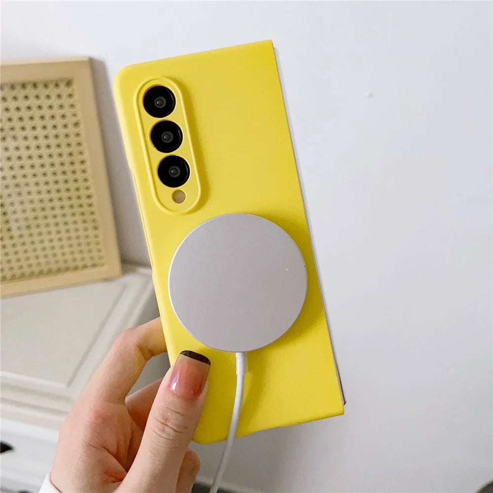 For Samsung Galaxy Z Fold3 5G Shockproof Phone Cover, Magnetic Skin-touch Feeling Hard PC Case Magnetic Case - Yellow - 3