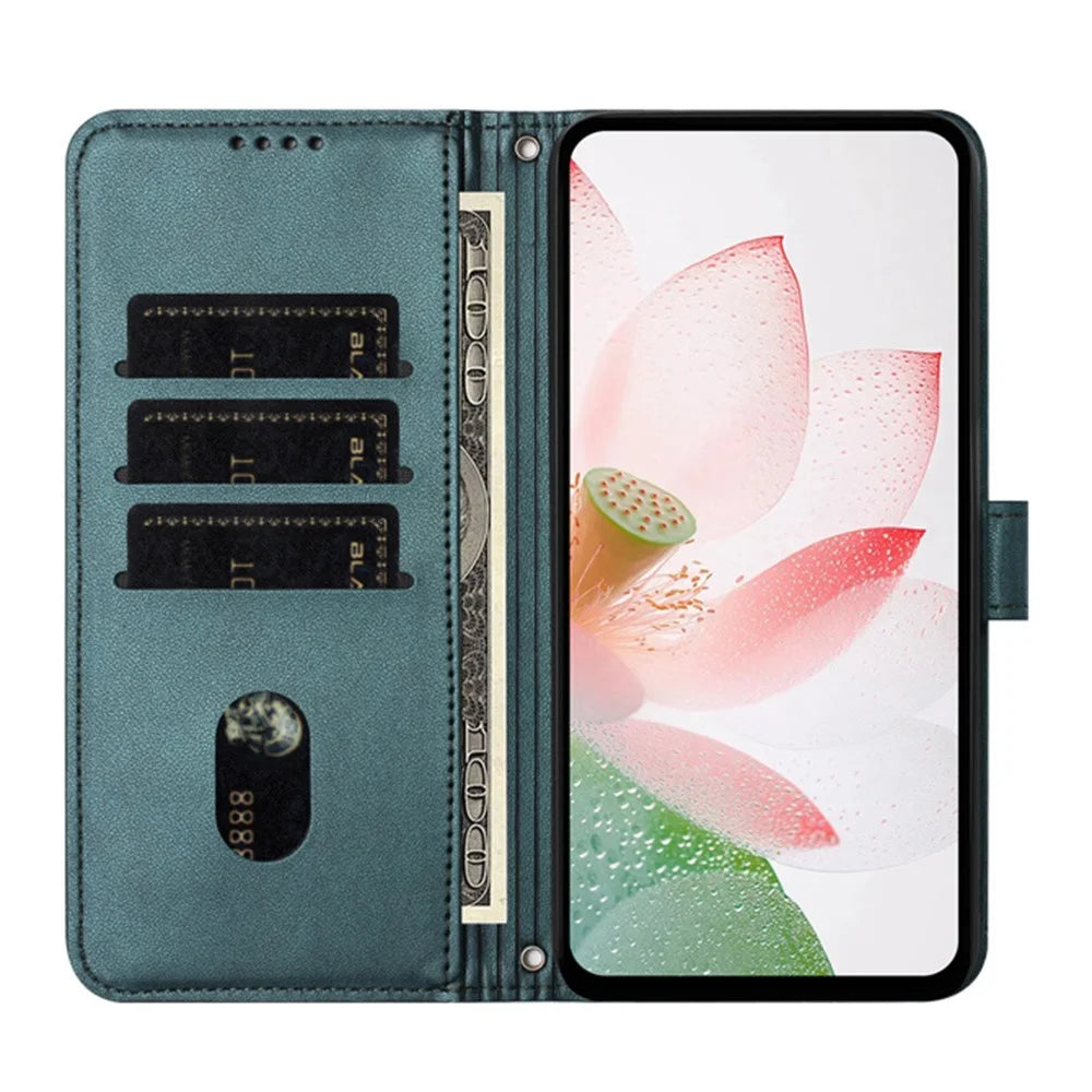 For TECNO Spark 50 5G Case Wallet Stand Lotus Imprint Leather Phone Cover with Wrist Strap - Dark Green - 2
