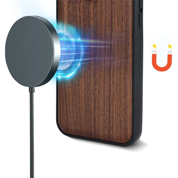 For iPhone 17 Pro Max Magnetic Case Wood + PC + TPU Shockproof Protective Phone Cover - Walnut Wood - 2
