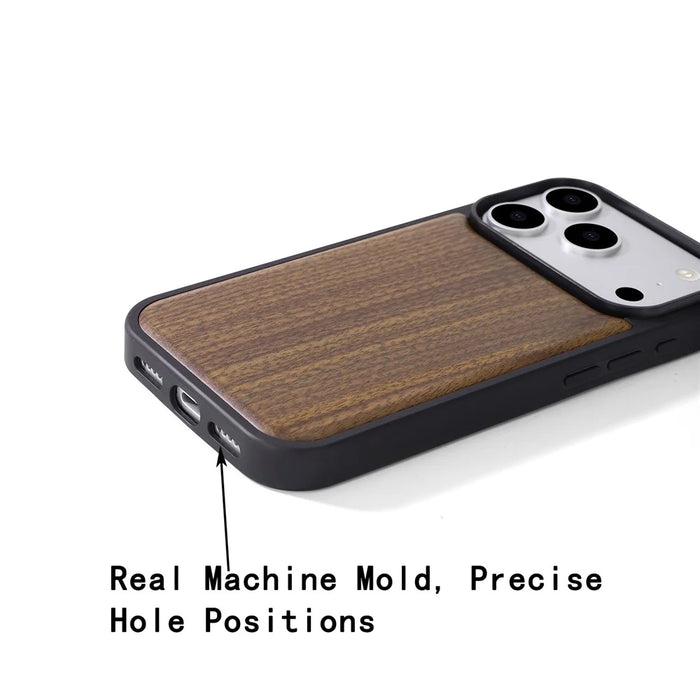 For iPhone 17 Pro Max Magnetic Case Wood + PC + TPU Shockproof Protective Phone Cover - Walnut Wood - 5