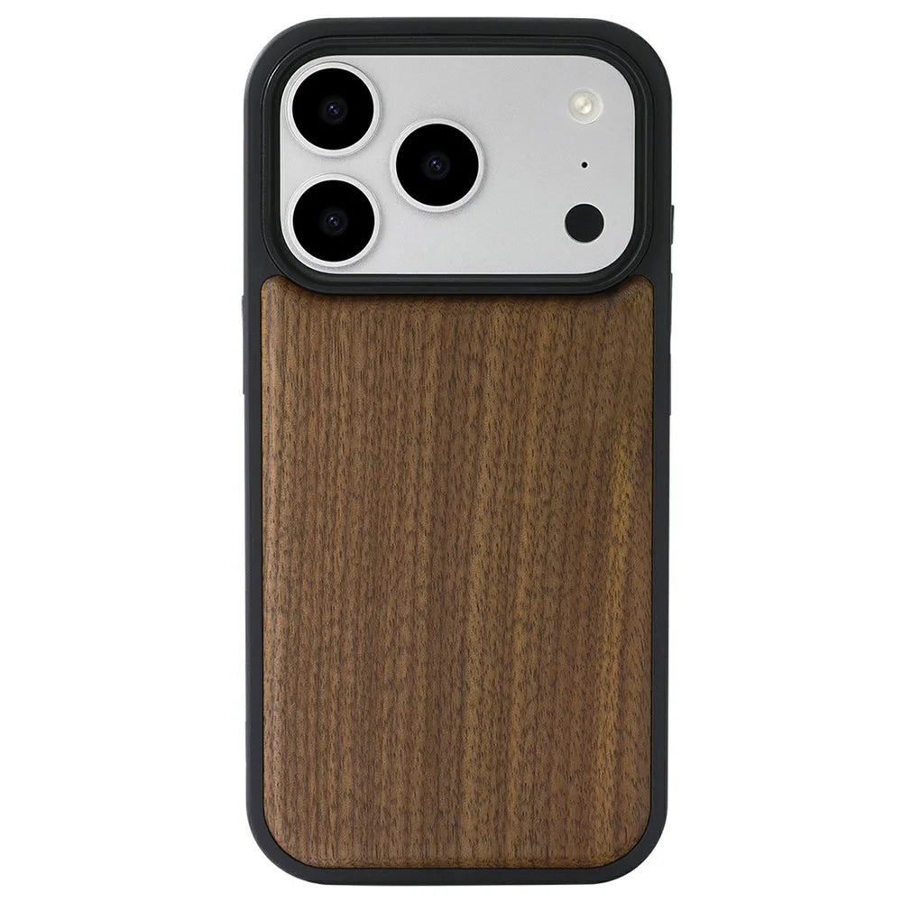For iPhone 17 Pro Magnetic Case Wood + PC + TPU Shockproof Protective Phone Cover - Walnut Wood - 1