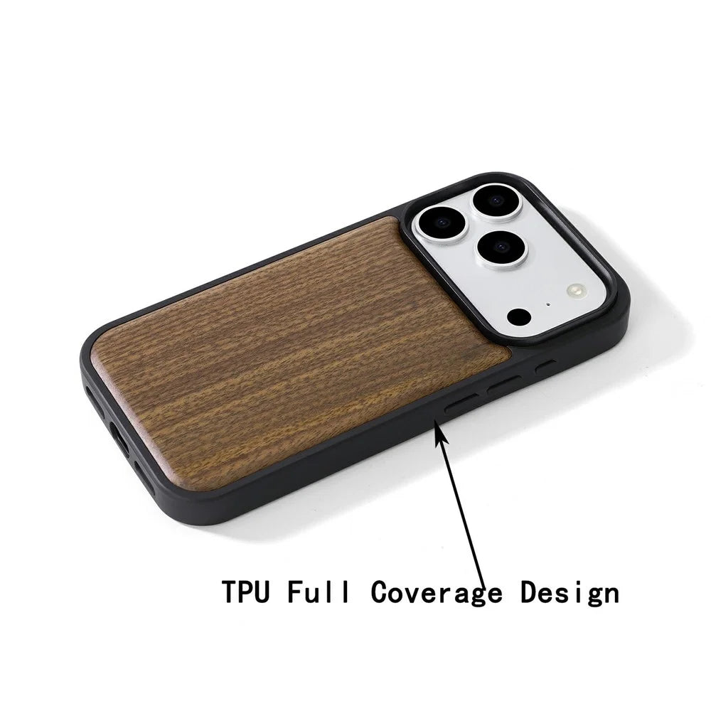 For iPhone 17 Pro Magnetic Case Wood + PC + TPU Shockproof Protective Phone Cover - Walnut Wood - 3