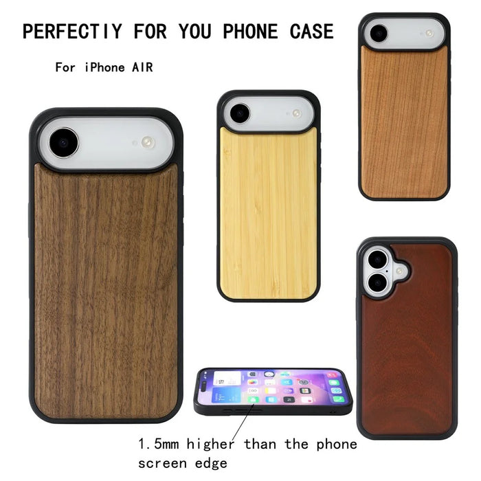 For iPhone Air Magnetic Case Wood + PC + TPU Shockproof Protective Phone Cover - Walnut Wood - 3