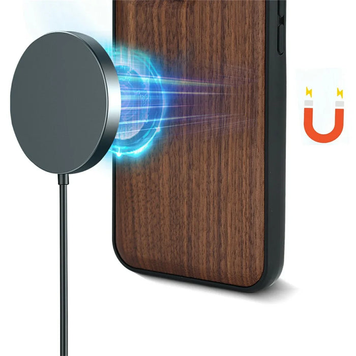 For iPhone 17 Magnetic Case Wood + PC + TPU Shockproof Protective Phone Cover - Walnut Wood - 2