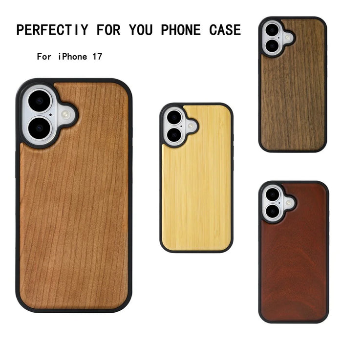 For iPhone 17 Magnetic Case Wood + PC + TPU Shockproof Protective Phone Cover - Walnut Wood - 3
