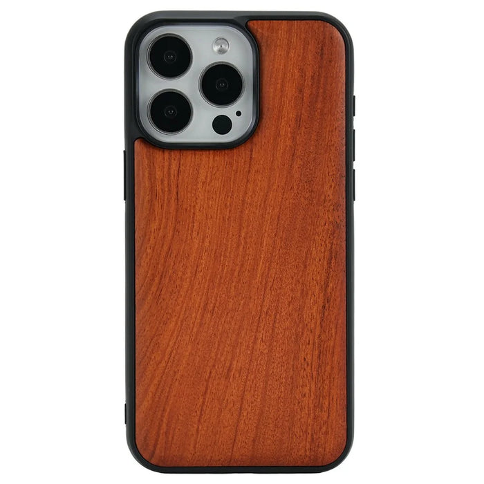 For iPhone 16 Pro Max Magnetic Case Wood + PC + TPU Shockproof Protective Phone Cover - Rosewood - 1