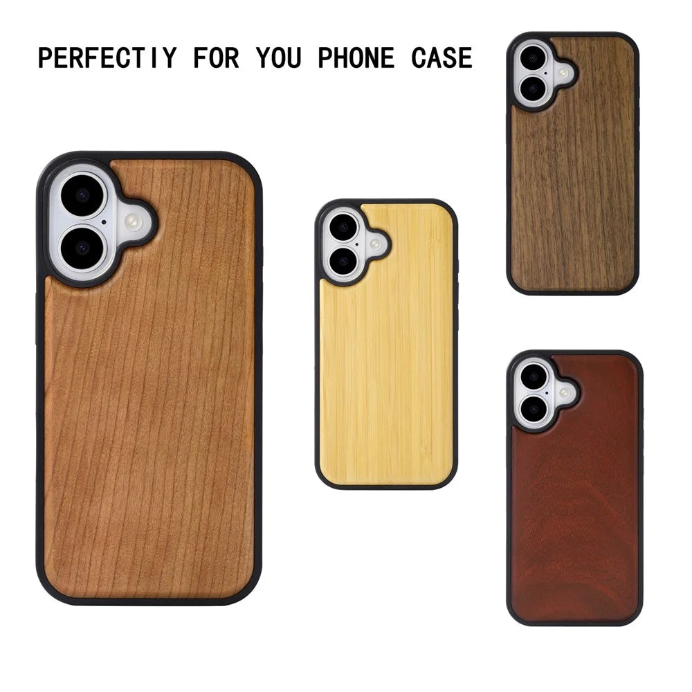 For iPhone 16 Plus Magnetic Case Wood + PC + TPU Shockproof Protective Phone Cover - Walnut Wood - 4
