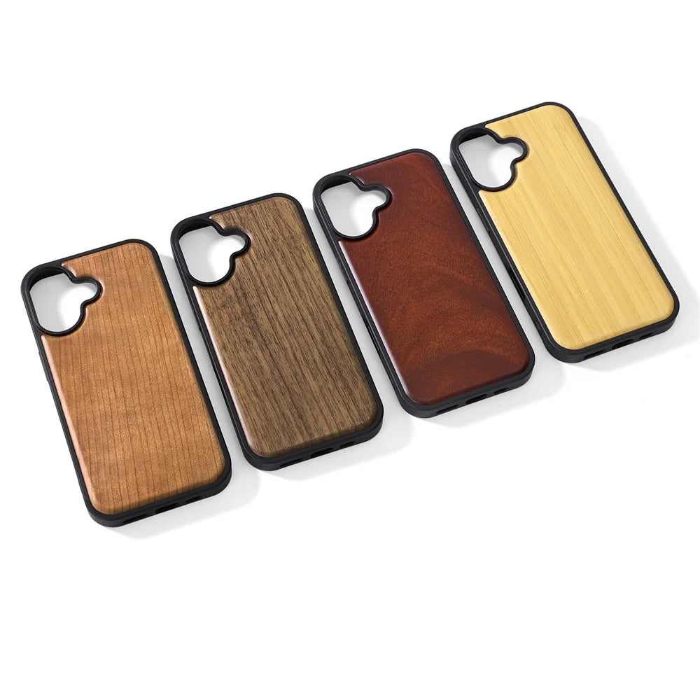 For iPhone 16 Magnetic Case Wood + PC + TPU Shockproof Protective Phone Cover - Rosewood - 3
