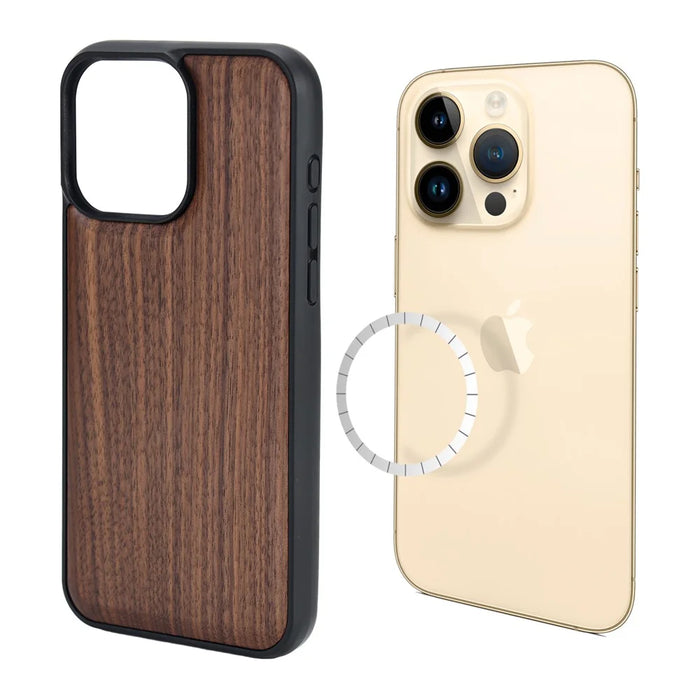 For iPhone 15 Pro Max Magnetic Case Wood + PC + TPU Shockproof Protective Phone Cover - Walnut Wood - 3
