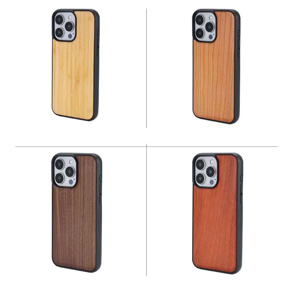 For iPhone 15 Pro Magnetic Case Wood + PC + TPU Shockproof Protective Phone Cover - Walnut Wood - 6