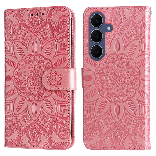 For Samsung Galaxy S26 FE Case Sunflower Imprint Leather Wallet Phone Cover - Pink - 1