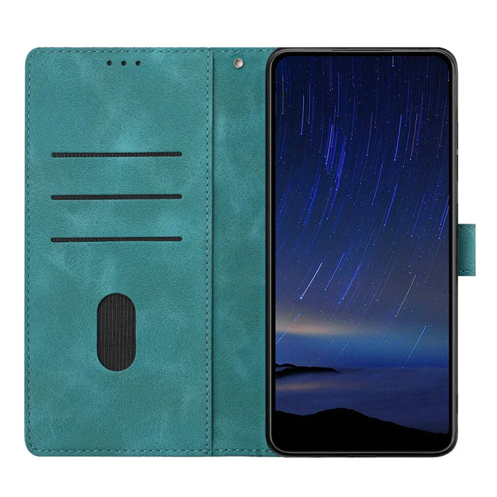 For Samsung Galaxy S26 FE Flip Case Cherry Blossom Pattern Leather Wallet Stand Phone Cover with Wrist Strap - Green - 2