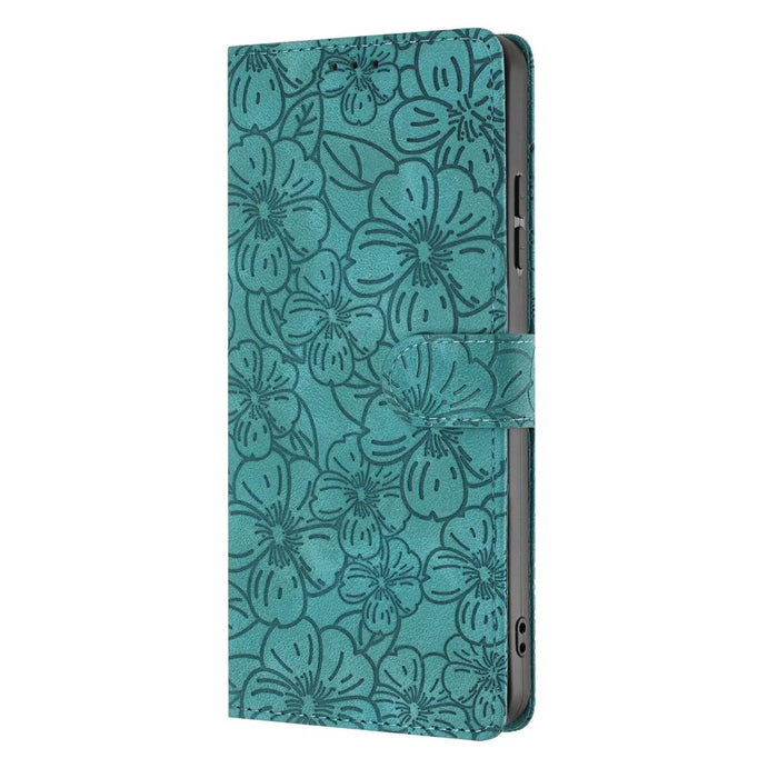 For Samsung Galaxy S26 FE Flip Case Cherry Blossom Pattern Leather Wallet Stand Phone Cover with Wrist Strap - Green - 4