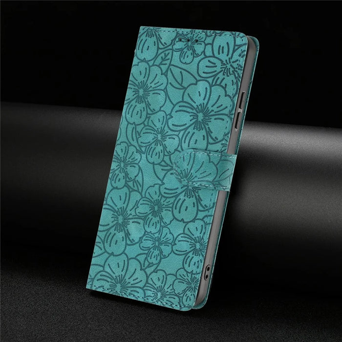 For Samsung Galaxy S26 FE Flip Case Cherry Blossom Pattern Leather Wallet Stand Phone Cover with Wrist Strap - Green - 6