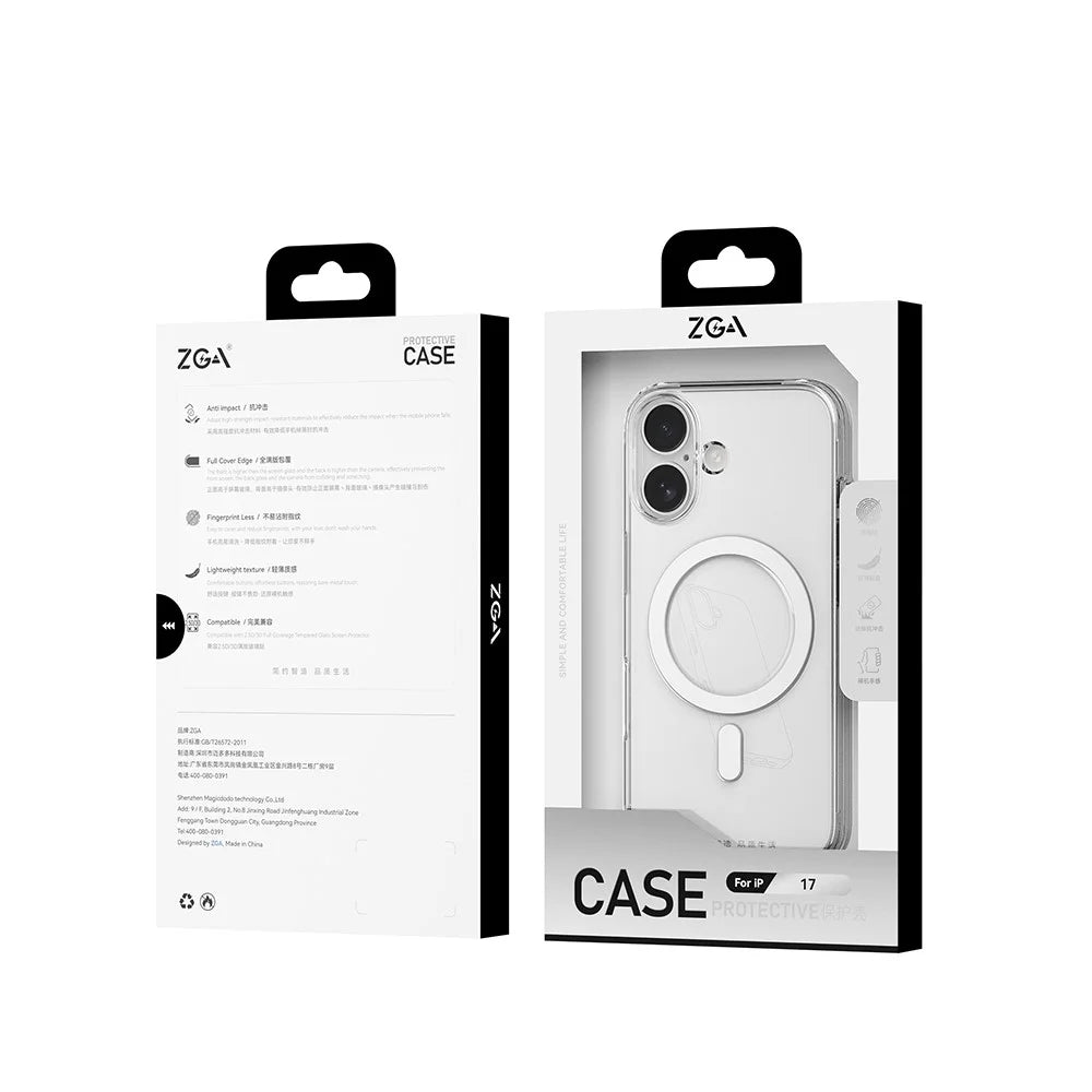 ZGA for iPhone 17 Magnetic Case Clear PC TPU Shockproof Phone Cover Compatible with MagSafe - Transparent - 6