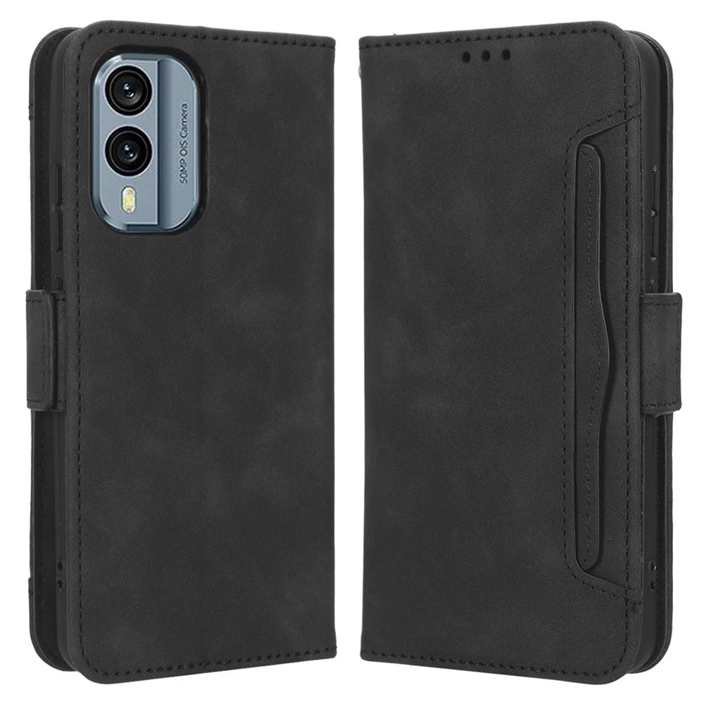 For Nokia X30 5G PU Leather Stand Wallet Protective Phone Cover Multiple Card Slots Dual Magnetic Clasp Cell Phone Case - Black - 1