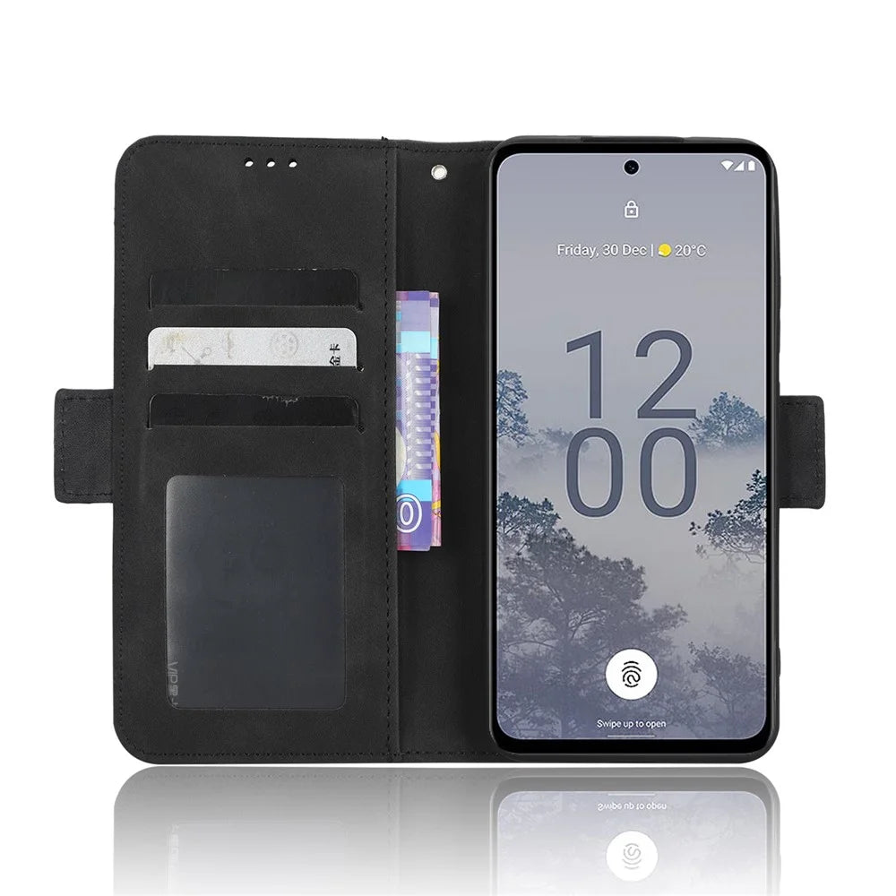 For Nokia X30 5G PU Leather Stand Wallet Protective Phone Cover Multiple Card Slots Dual Magnetic Clasp Cell Phone Case - Black - 2
