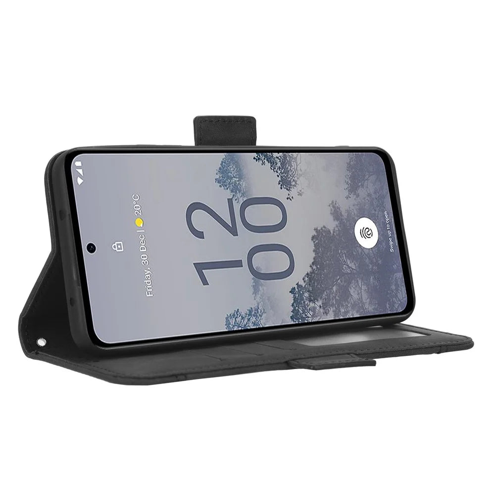For Nokia X30 5G PU Leather Stand Wallet Protective Phone Cover Multiple Card Slots Dual Magnetic Clasp Cell Phone Case - Black - 3