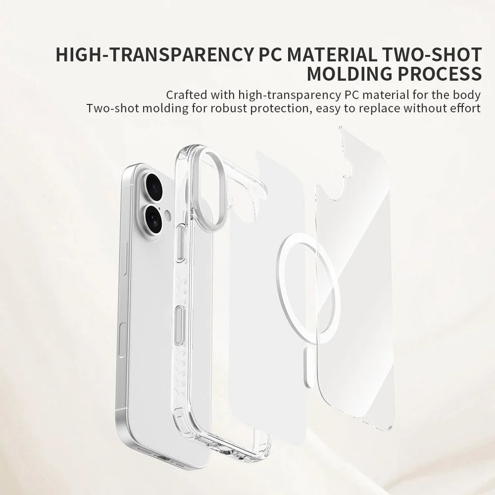 ZGA For iPhone 17 Magnetic Case Clear PC TPU Four-Corner Drop Protection Phone Cover with AI Touch Control Button - White - 2