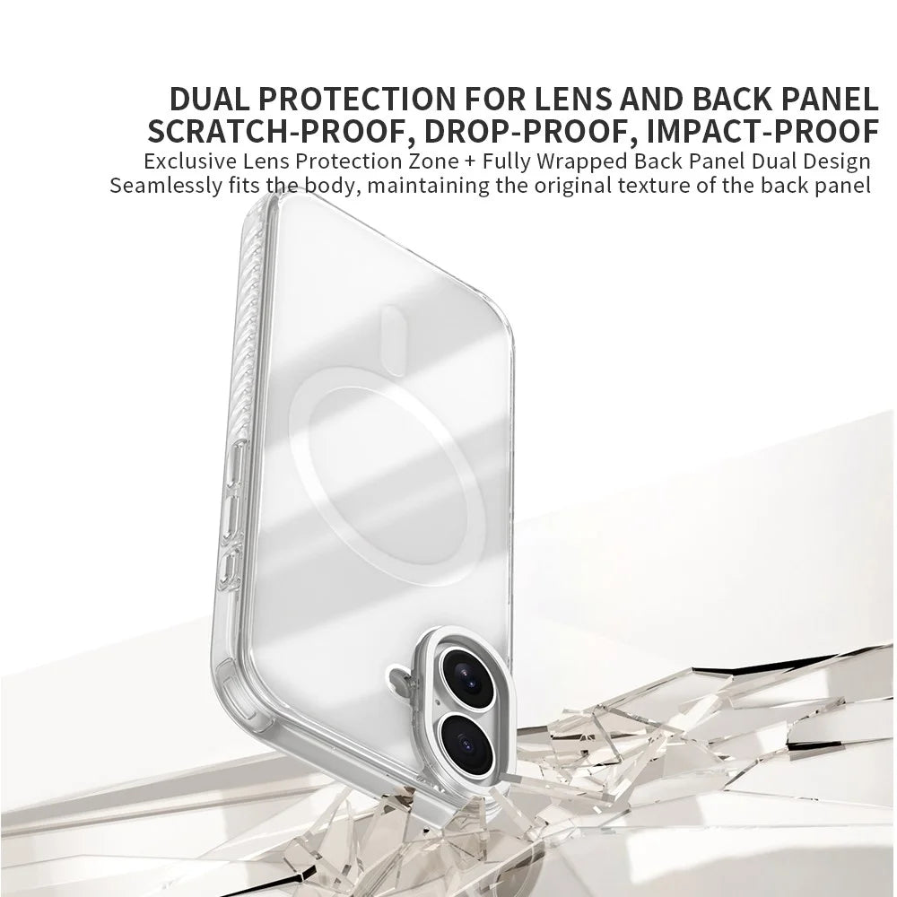 ZGA For iPhone 17 Magnetic Case Clear PC TPU Four-Corner Drop Protection Phone Cover with AI Touch Control Button - White - 3