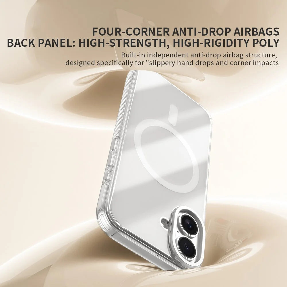 ZGA For iPhone 17 Magnetic Case Clear PC TPU Four-Corner Drop Protection Phone Cover with AI Touch Control Button - White - 4