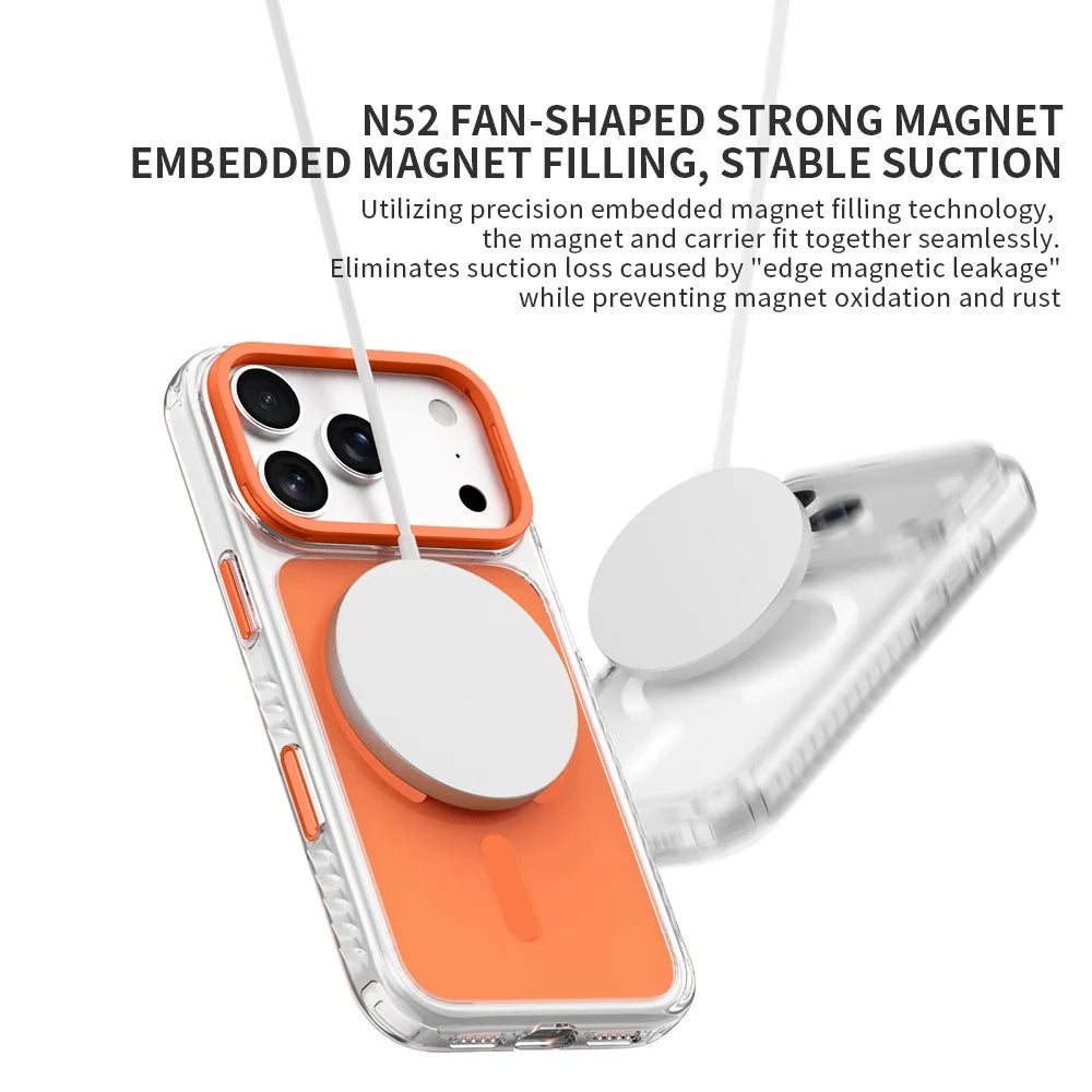 ZGA for iPhone 17 Pro Magnetic Case Lens Frame Kickstand Transparent PC TPU Phone Cover - Orange - 3