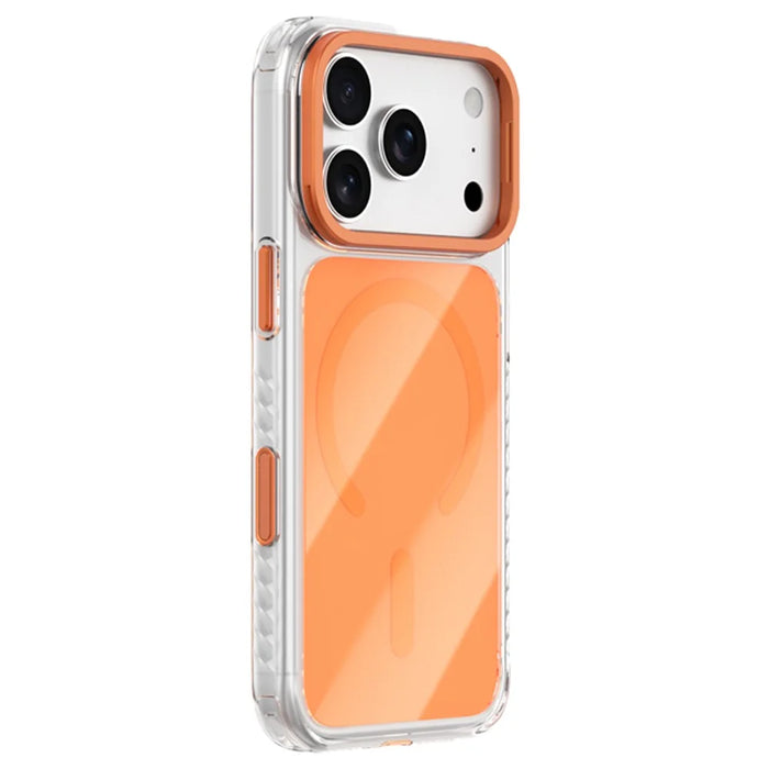 ZGA for iPhone 17 Pro Max Magnetic Case Lens Frame Kickstand Transparent PC TPU Phone Cover - Orange - 1