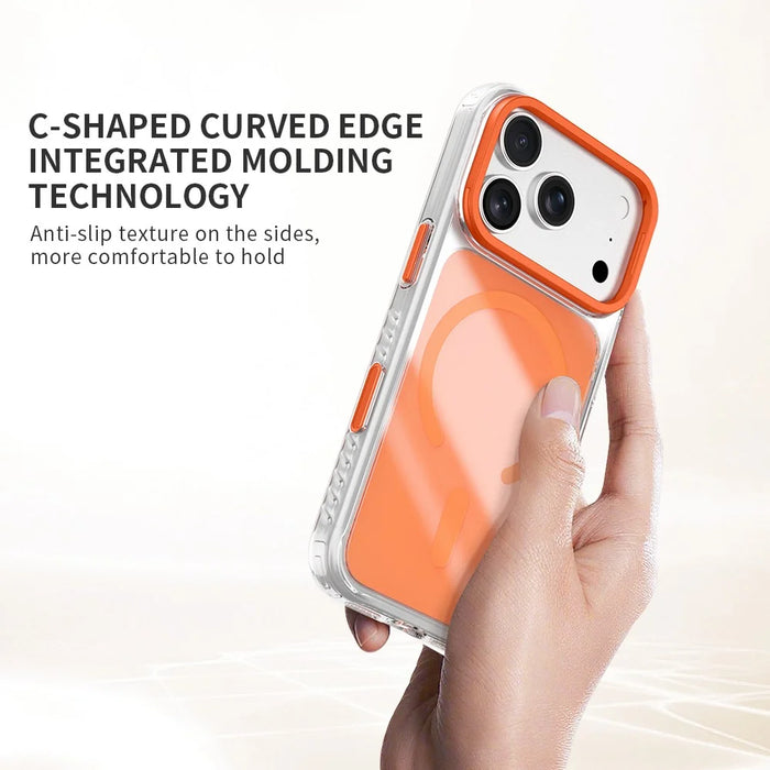 ZGA for iPhone 17 Pro Max Magnetic Case Lens Frame Kickstand Transparent PC TPU Phone Cover - Orange - 2