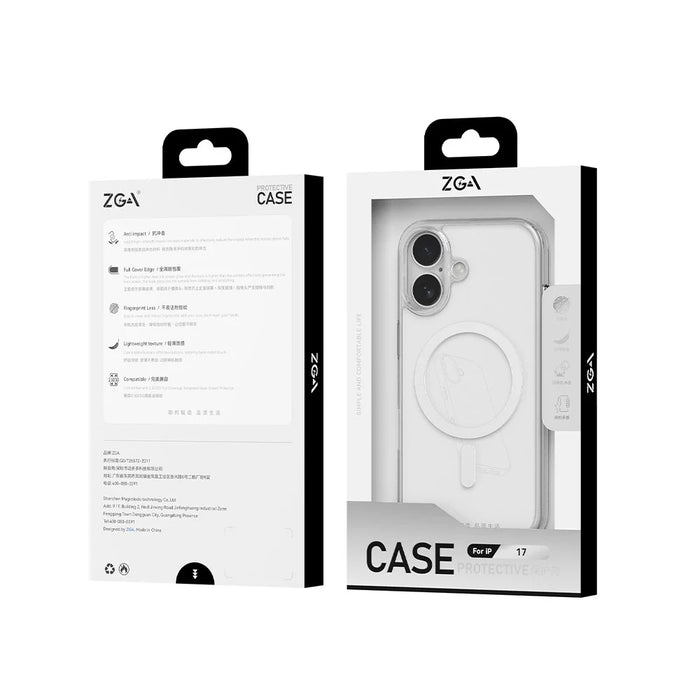 ZGA for iPhone 17 Magnetic Case Crystal Clear PC TPU Anti-Scratch Phone Cover - Transparent - 7