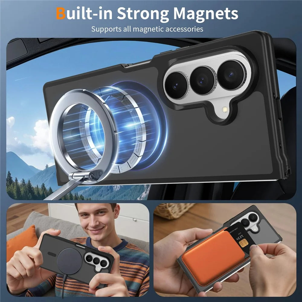 For Samsung Galaxy Z Fold8 Ultra Magnetic Case TPU Frame Acrylic Back Phone Cover Skin Touch - Black - 6