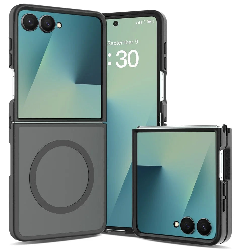 For Samsung Galaxy Z Flip8 Magnetic Case TPU Frame Acrylic Back Phone Cover Skin Touch  - Black - 1