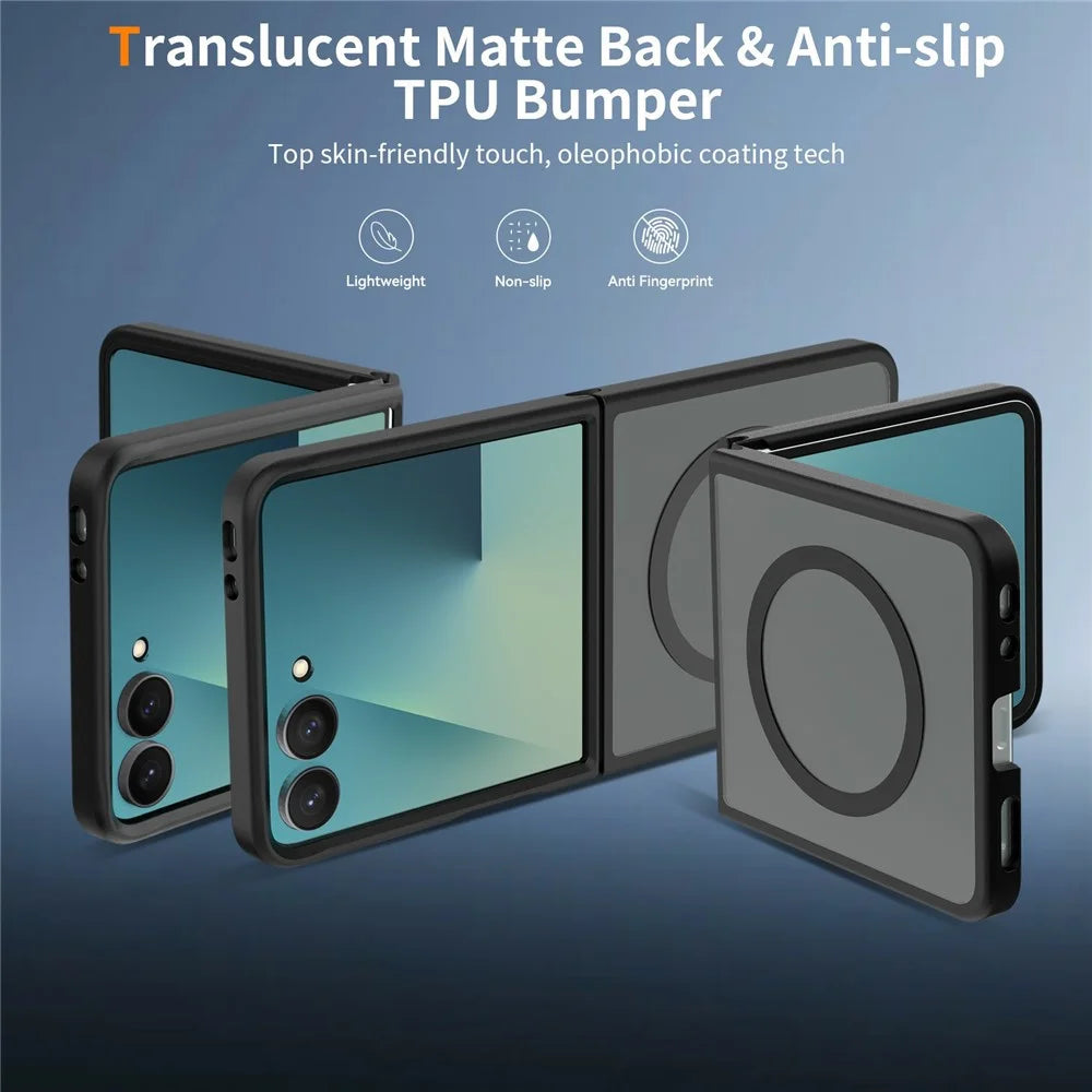 For Samsung Galaxy Z Flip8 Magnetic Case TPU Frame Acrylic Back Phone Cover Skin Touch  - Black - 2