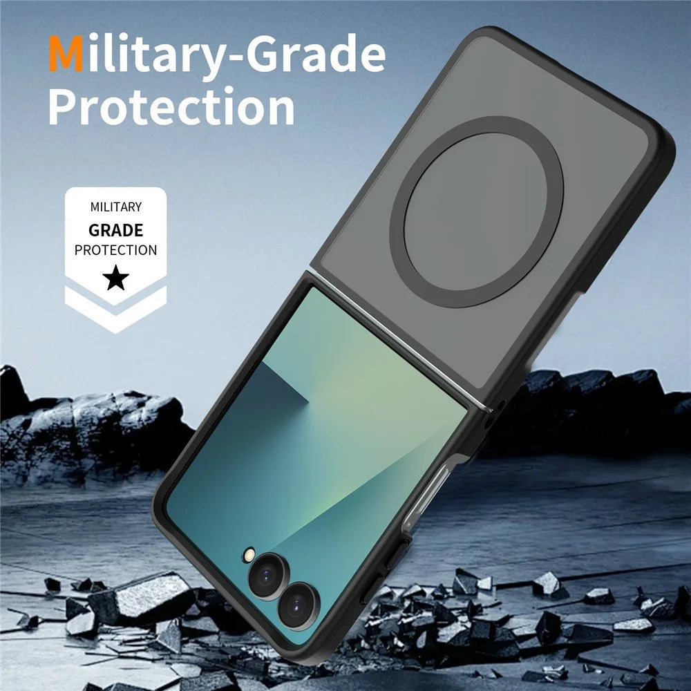 For Samsung Galaxy Z Flip8 Magnetic Case TPU Frame Acrylic Back Phone Cover Skin Touch  - Black - 6